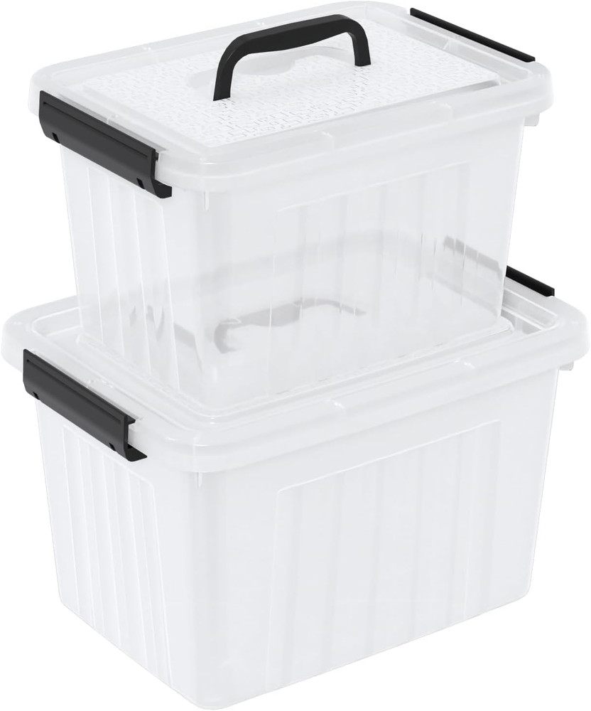 2-Pack Clear Latch Storage Bins with Lids and Handles – 6QT/12QT Sizes