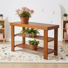 3-Tier Bamboo Shoe Rack Bench – Entryway Mudroom Wooden Storage Shelf Walnut