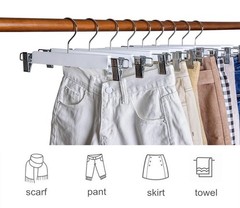 10 Pack 14.17″ Solid White Wooden Pant Skirt Hangers Bottom Hangers for Slack
