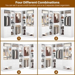 Corner Walk-in Closet Organizer System with 5 Wooden Drawers & Storage Shelves