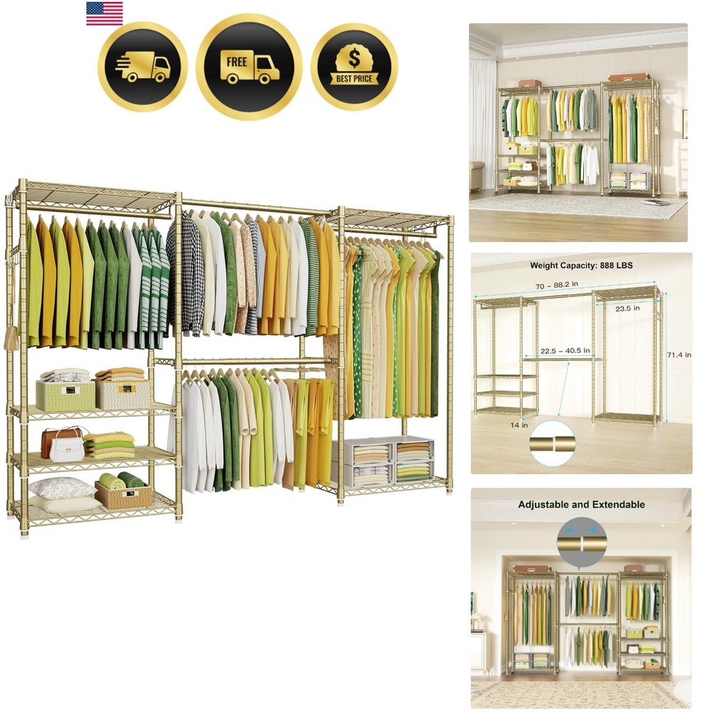 E1 Heavy Duty Closet Garment Rack, 6 Tiers Adjustable Metal Freestanding Expa…