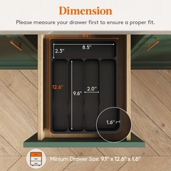 Lifewit Silverware Drawer Organizer Tray, 9.1 x 12.6 inch (5 Slots), Black