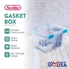 Sterilite 54-Qt Clear Plastic Stackable Storage Bin w/ Gasket Latch Lid, 16 Pack