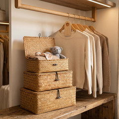 Set of 3 Natural Seagrass Wicker Baskets with Lids for Stylish Storage
