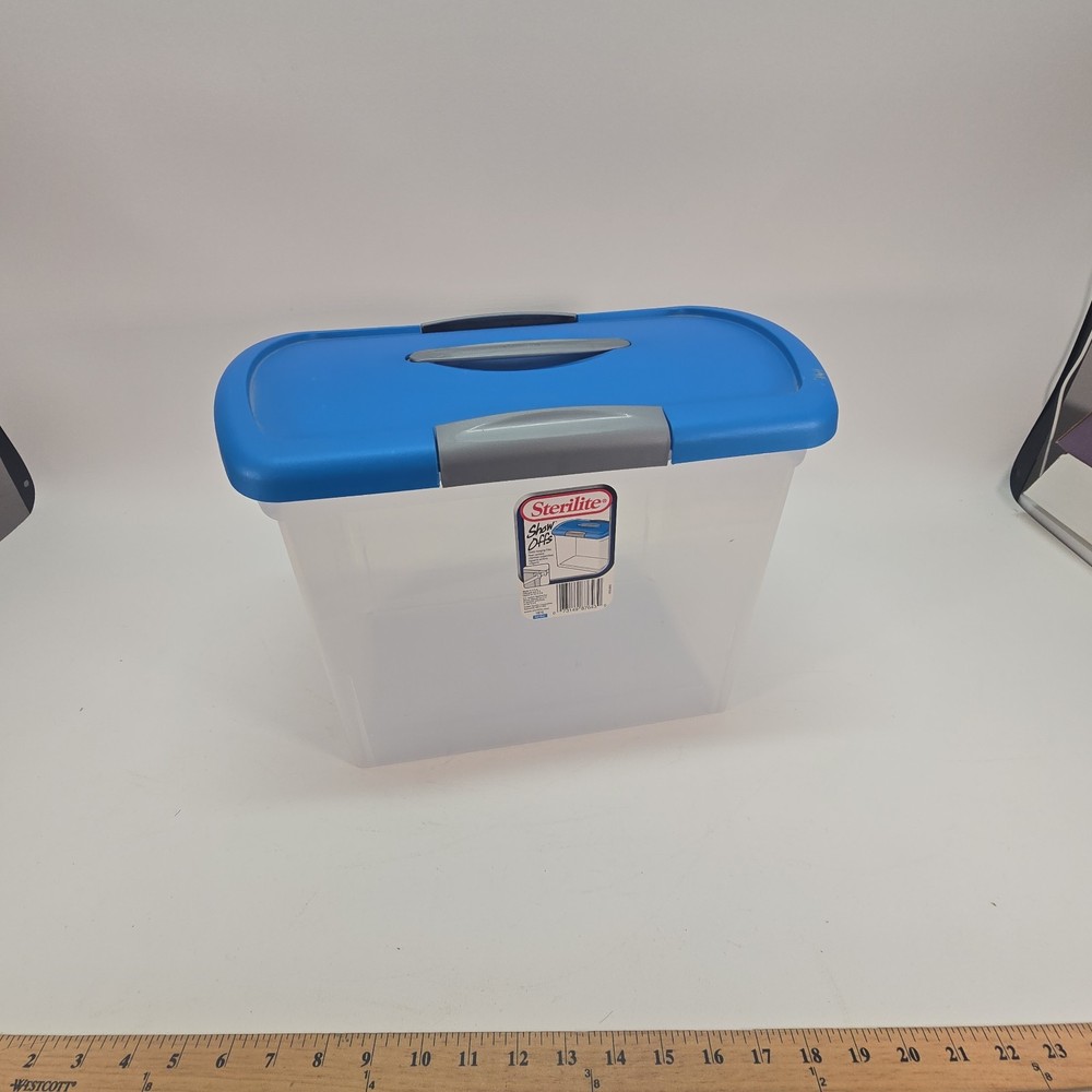 Sterilite Show Offs Blue Lid Gray Handle & Closure Snap Lid USA