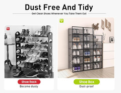 X-Large Shoe Storage Boxes Organizers Clear Plastic Stackable 12 Pack, Shoe Rack