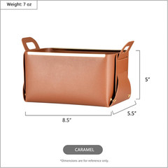 Set of 2 Caramel Faux Leather Baskets for Entryway and Dresser Organization
