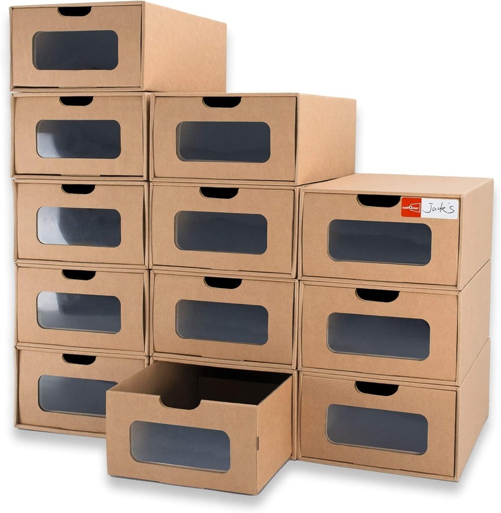 Shoe Box 12 Pack,13.8 x 9.3 x 5.3in Waterproof Storage Boxes, Socks,
