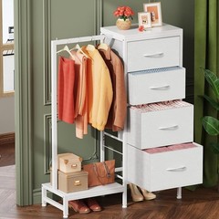 2-in-1 Tall Dresser Clothes Rack 4 Drawer Storage Anti-Tip Small Space New