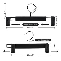 10 Pack Pants Hangers with Adjustable Non-Slip Clips Anti-Rust Hanging Black