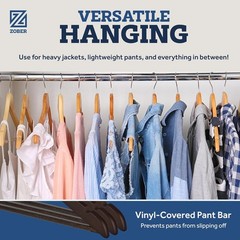 20 Pack Wooden Clothes Hangers, Non-Slip with Bar & Notches for Suits Coats