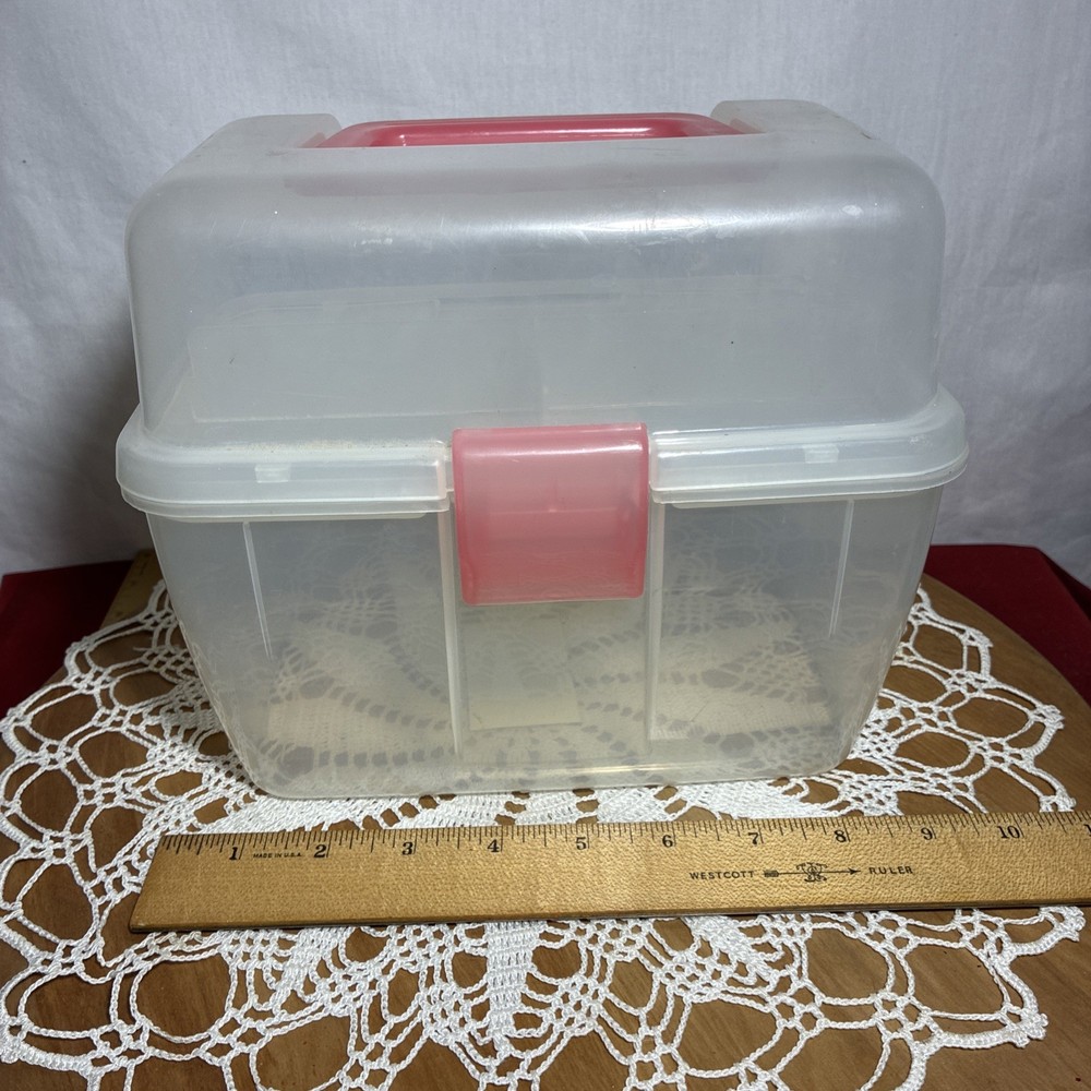 Storage Container With Handle And Latch Clear And Pink Plastic