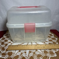 Storage Container With Handle And Latch Clear And Pink Plastic