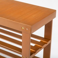 Bamboo Shoe Rack Bench 3 Tier Sturdy Entryway Bedroom Organizer Shelf Walnut