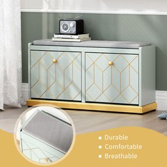 Shoe Storage Cabinet with Bench 2 Flip Drawers Shoe Rack Storage Organizer Green