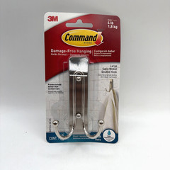 3M Command Bath Double Hook Large Satin Nickel Holds up to 4lbs 2 Pack