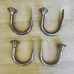Set of 4 Silver Polished Metal Traditional J-Shape Ceiling Hooks