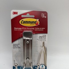 3M Command Bath Double Hook Large Satin Nickel Holds up to 4lbs 2 Pack