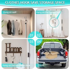 Adjustable 32-80 In Stainless Steel Long Handle Hook Pole with 2 Hooks Black