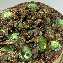 Vintage Jolles Original Woven Basket Gem Flowers Wood Handle