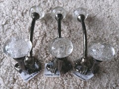 Lot Of 3 World Market Bubble Glass Knob Double Wall Coat Hooks Silver Metal NWT