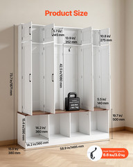 59 in Hall Tree w/ Bench Shoe Cabinet Storage Hooks Entryway White