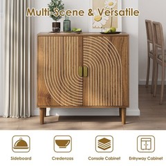 Line Groove Walnut Buffet Sideboard Cabinet 2 Door Accent Storage Cabinet