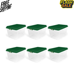 Hefty 72 Qt Christmas Storage Bin Clear Green Lid Holiday Storage Tote 6 Pack