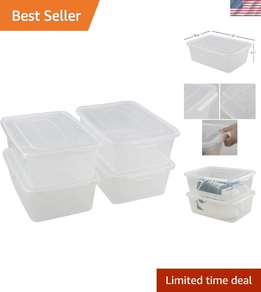 Set of 4 Stackable Clear Plastic Storage Bins with Latching Lid – 14 Quart