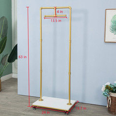 Industrial Gold Pipe & Wood Garment Rack – Heavy Duty Display Shelf