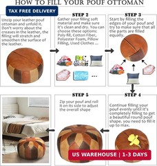 Thgonwid Unstuffed Moroccan Faux Leather Pouf Ottoman Cover with Storage – Boho