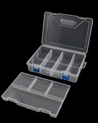 Clear Plastic ContainerBox with Tray- 8Compartments:9×6.25×2.25 in.