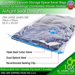 Jumbo Vacuum Storage Bags XL Comforters Bedding Clothes Space Saver w/ Hand Pump
