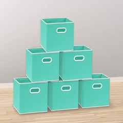 Versatile 11-Inch Foldable Fabric Storage Bins, 6-Pack in Turquoise for Home Use