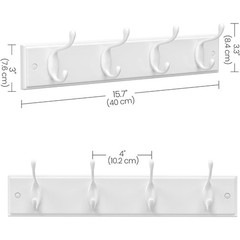 Wall-Mounted Coat Rack, Hook Rack, 4 Dual Metal Hooks, for Coats, Bags, Keys,
