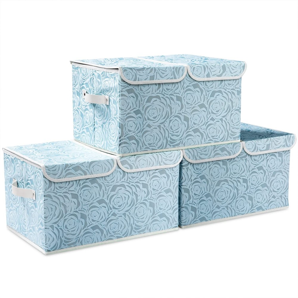 Large Collapsible Storage Bin with Lid 17.7″, Fabric Cube Organizer