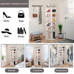 7 Tier Rotating Shoe Rack Tower 360° Spinning Shoe Round Display Carousel White