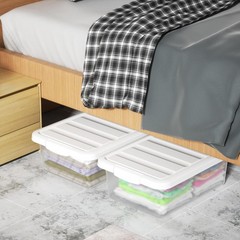2 PCS 14 Quart Clear Plastic Stackable Storage Box Latching Bin White Lid
