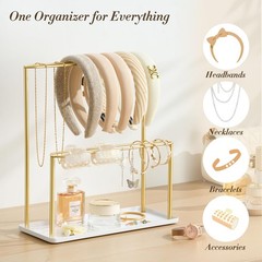 Headband Holder Organizer Metal 2-Tier with Tray: Hair Accessories Display Stand