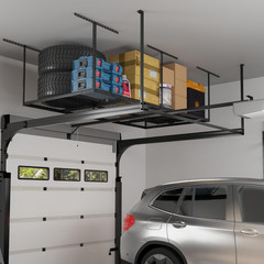 Overhead Garage Storage Rack, 4 ft x 8 ft, Adjustable Ceiling Mount, 750 lb Rate