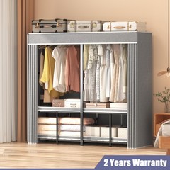 59″ Portable Heavy Duty Metal Closet Foldable Covered Clothes Rack with Cover