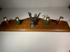 VTG Folk Art Shotgun Shells Deer Head Antlers Wall Mount Coat Jacket Wood Rack