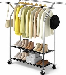 Heavy Duty Clothes Rack,Double Rods Clothing Rack for Hanging Clothes,Rolling
