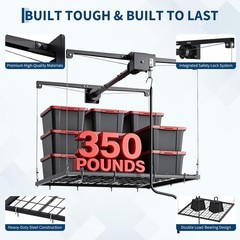 Overhead Garage Storage Rack Adjustable 4×4 ft Ceiling Mounted with Safety Lock