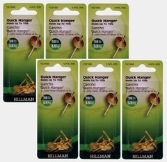 6 Hillman AnchorWire 10 lb. Brass One Piece Quick Wall Hanger Picture 5pk 122180