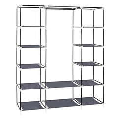 Portable Closet Wardrobe Clothes Rack Storage Organizer W/Shelves Fabric, Grey