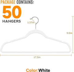 50 Plastic Hangers 17.7 Inch Non-Slip, Space Saving Closet Organizers, Heavy Dut