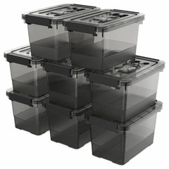 Black Plastic Storage Latch Bins, 8 Pack Clear Plastic Handle Box with Lids a…