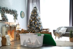 Hefty 72 Qt Christmas Storage Bin Clear Green Lid Holiday Storage Tote 6 Pack