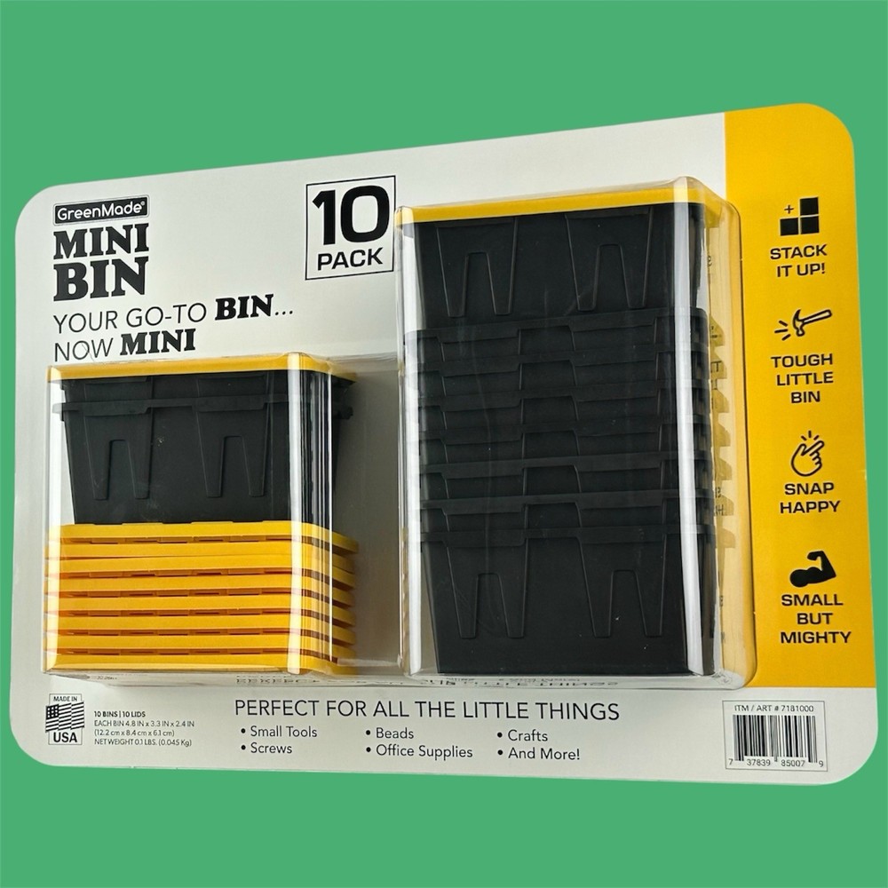 GreenMade MINI BINS 10-Pack Tiny Tote Stackable Storage Heavy Duty Utility Style